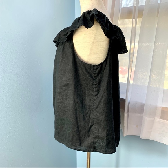 J. Crew Sleeveless Black Linen Ruffle Neck Top - Picture 3 of 7